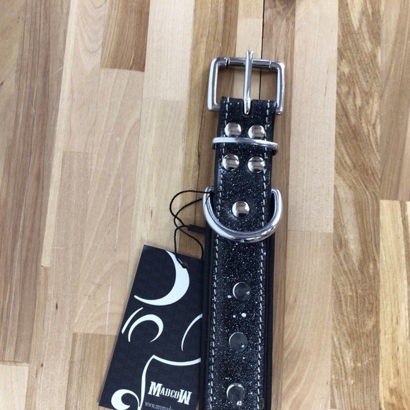 Mad Cow genuine leather Punk Rock dog collar handmade black dark silver studs - Picture 8 of 16